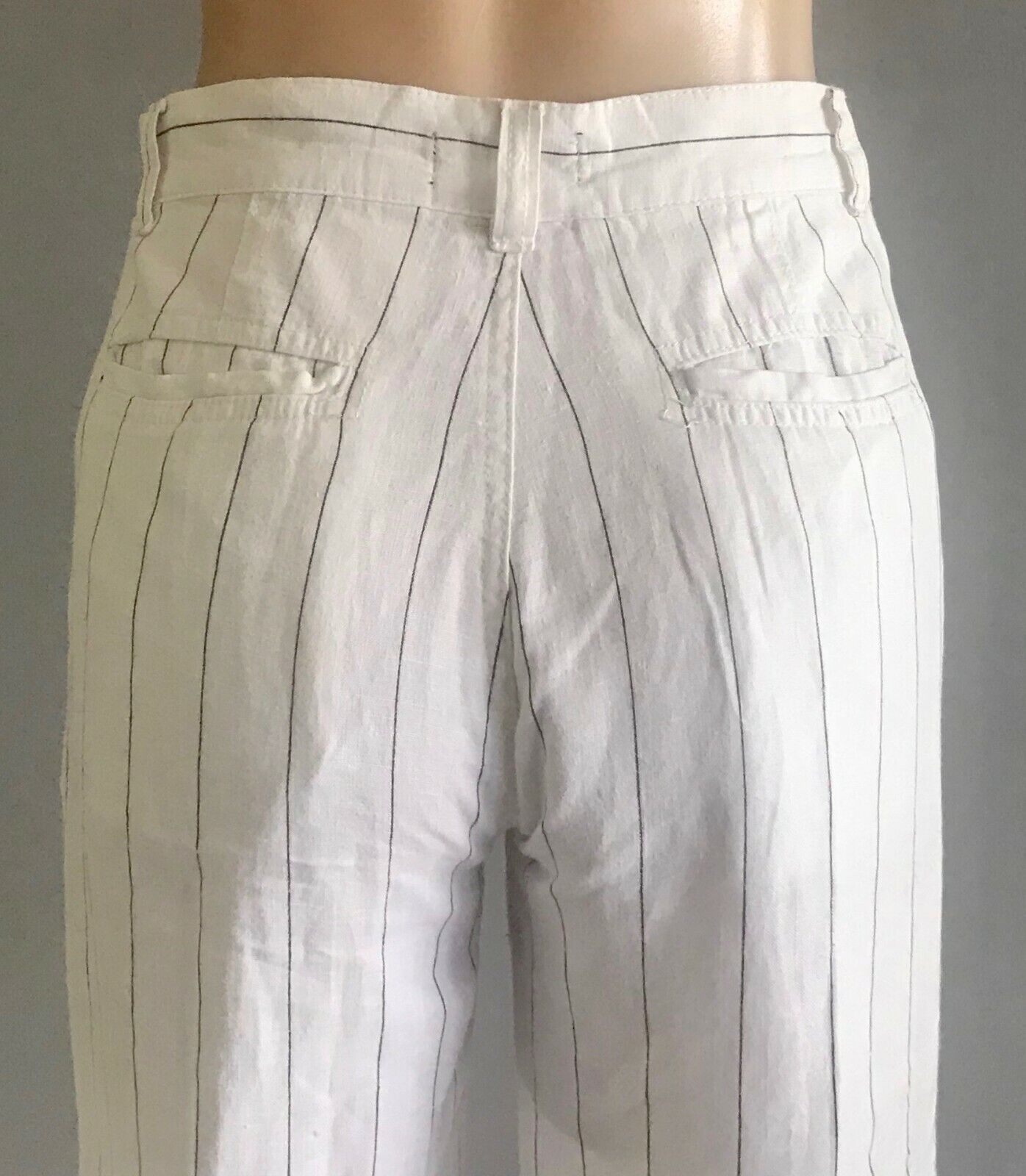 DOLCE & GABBANA Linen Pants Original White & Navy Stripe Wide Leg  W31 L36 Luxe