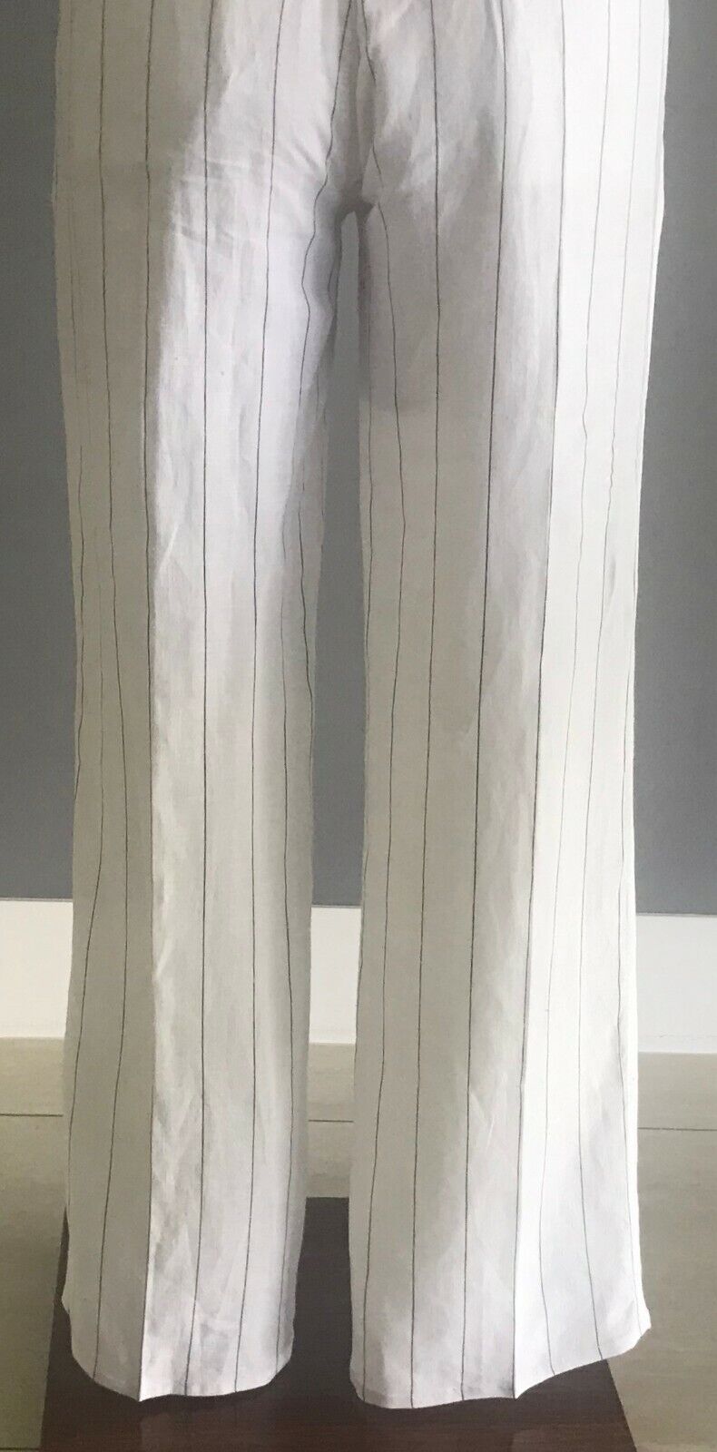 DOLCE & GABBANA Linen Pants Original White & Navy Stripe Wide Leg  W31 L36 Luxe