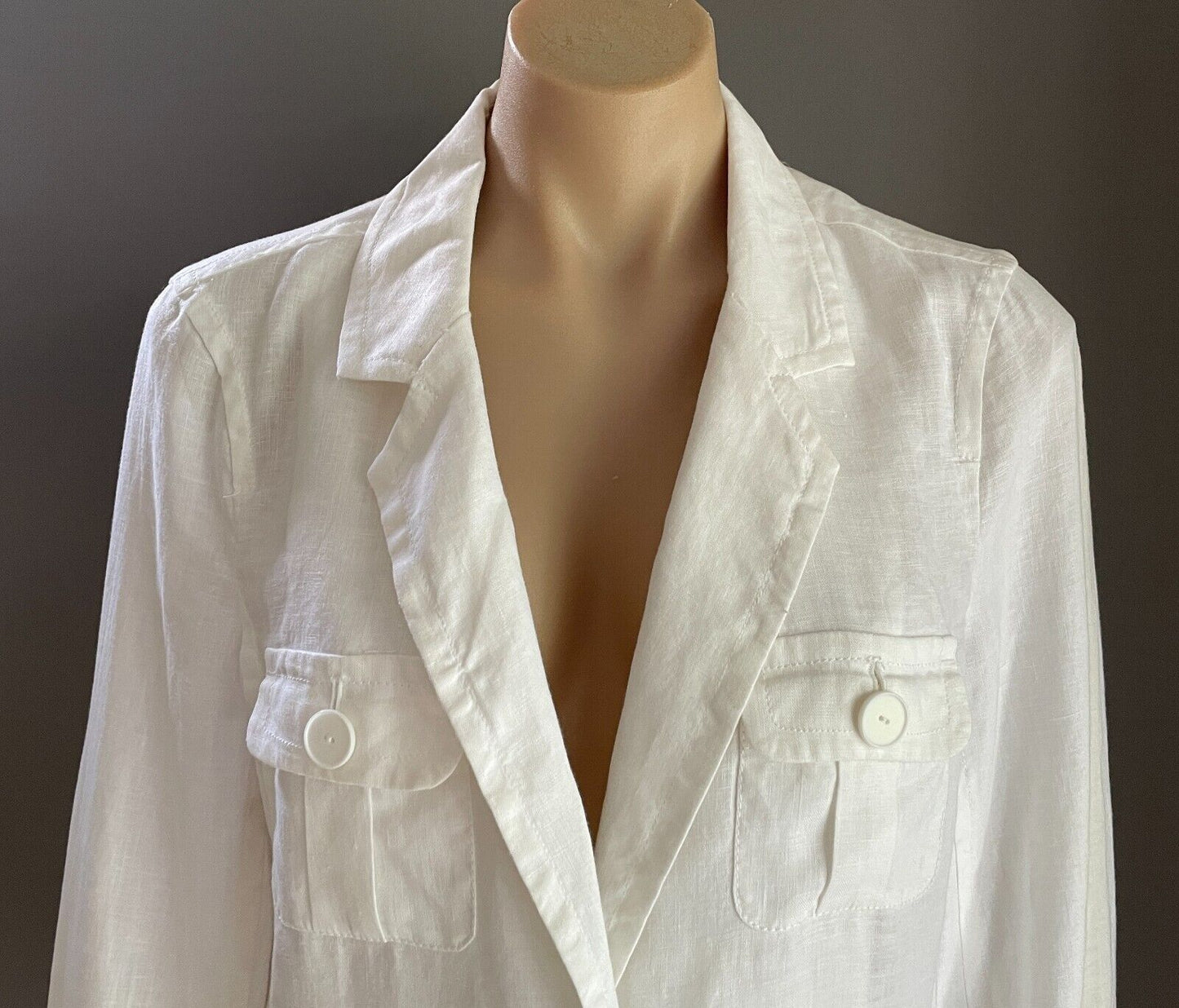 WITCHERY Jacket White Linen Light Size 12 Unlined Long Sleeve Blazer Pockets NEW