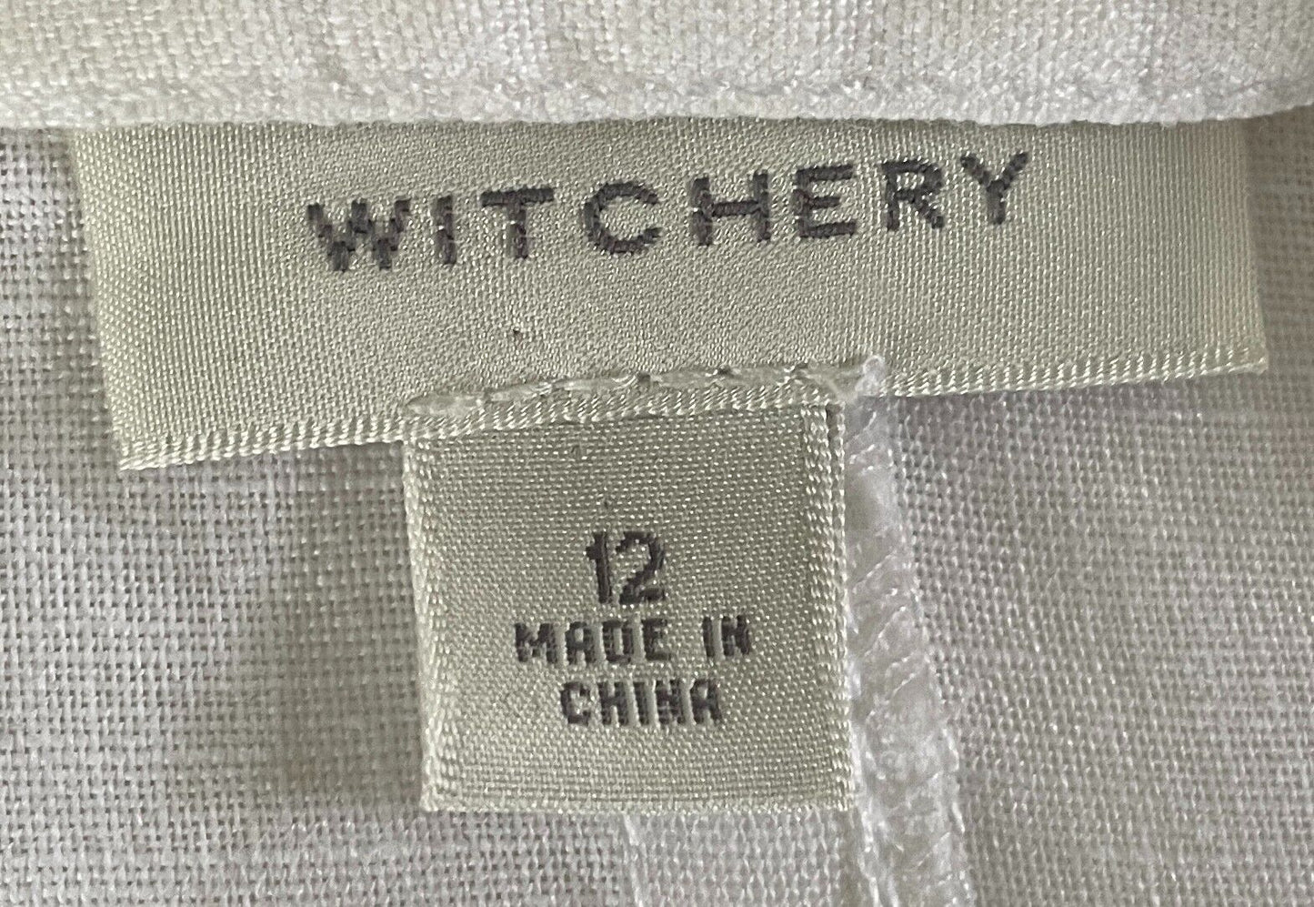 WITCHERY Jacket White Linen Light Size 12 Unlined Long Sleeve Blazer Pockets NEW