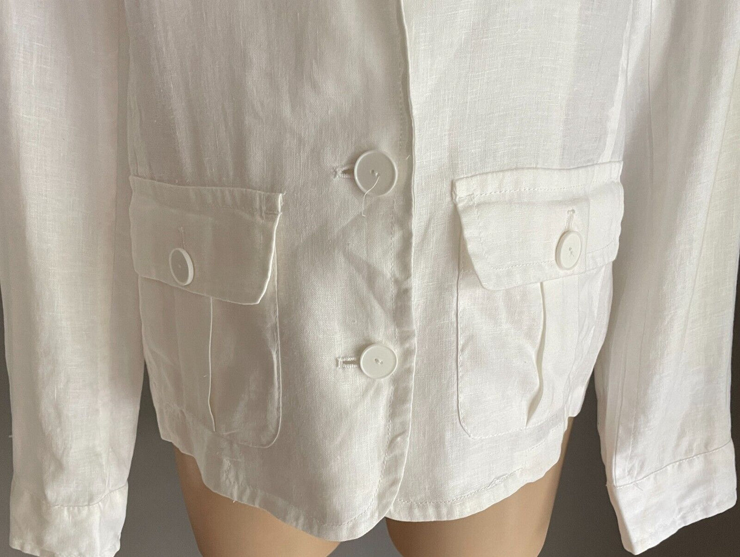 WITCHERY Jacket White Linen Light Size 12 Unlined Long Sleeve Blazer Pockets NEW