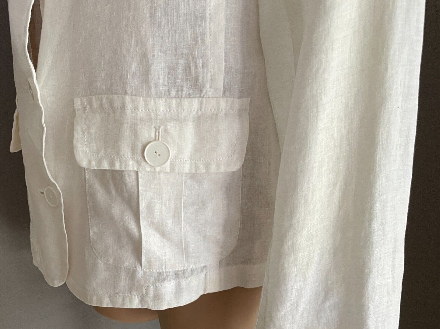WITCHERY Jacket White Linen Light Size 12 Unlined Long Sleeve Blazer Pockets NEW