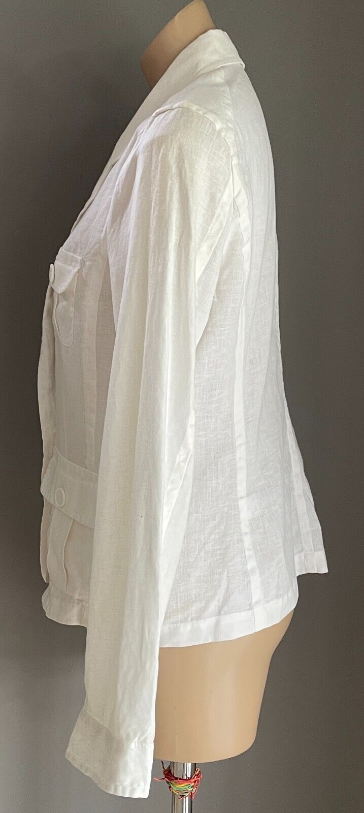 WITCHERY Jacket White Linen Light Size 12 Unlined Long Sleeve Blazer Pockets NEW