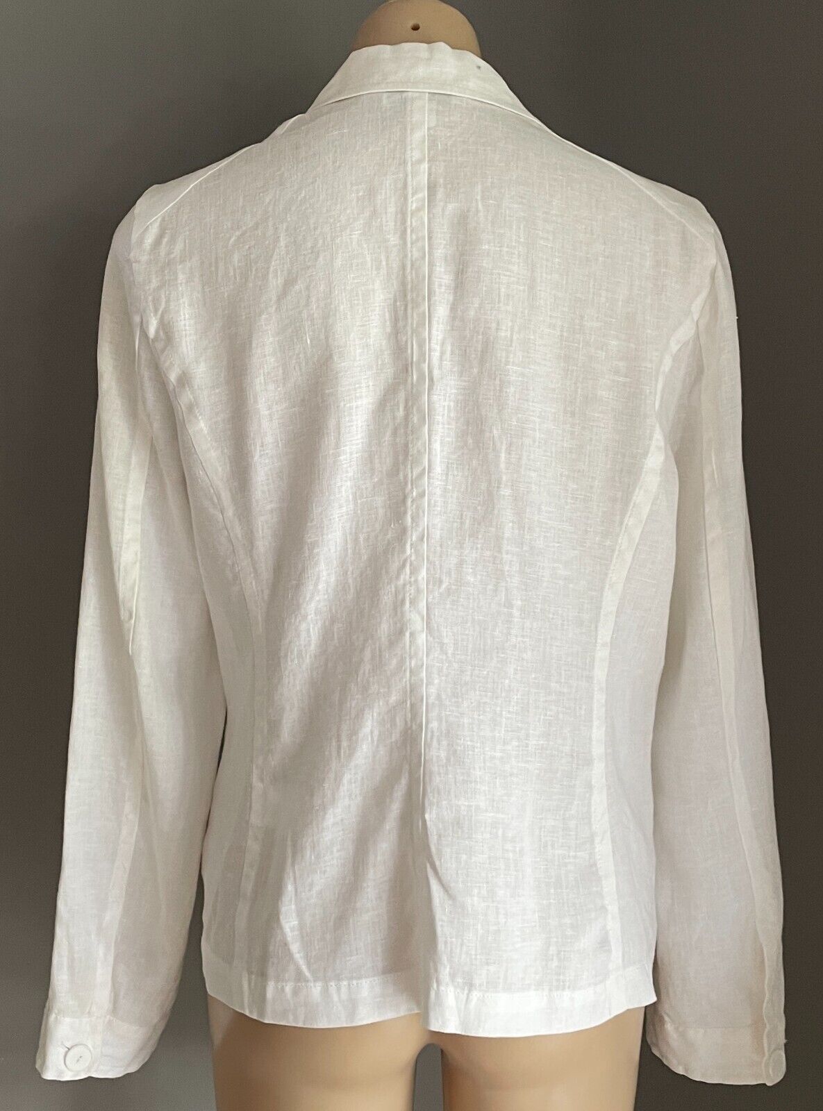 WITCHERY Jacket White Linen Light Size 12 Unlined Long Sleeve Blazer Pockets NEW