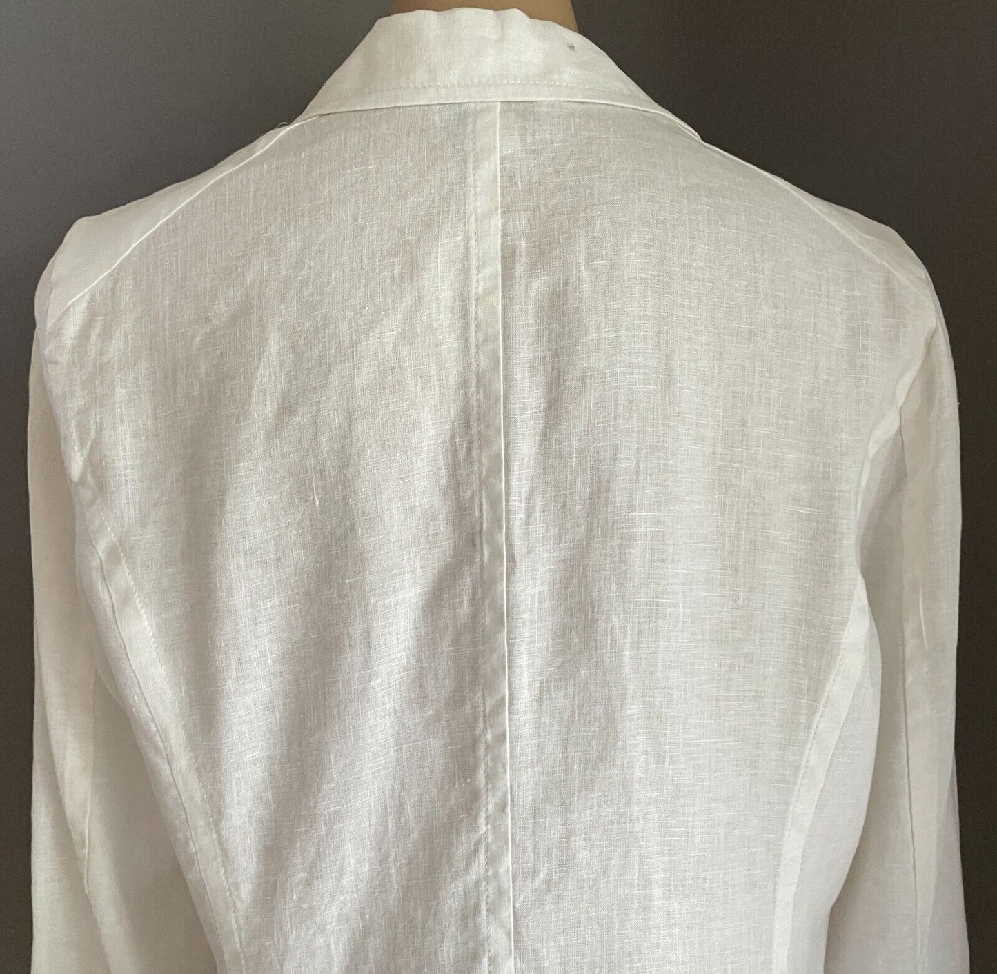 WITCHERY Jacket White Linen Light Size 12 Unlined Long Sleeve Blazer Pockets NEW