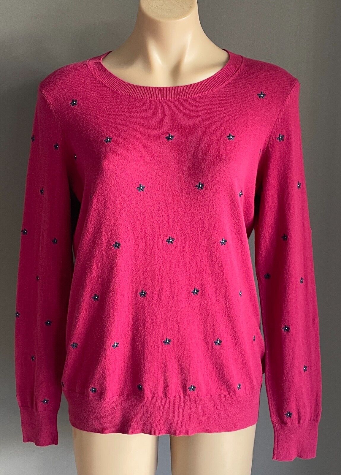 SPORTSCRAFT Pink Sweater Jumper Long Sleeves Size S 10 12 Embroidered Flowers