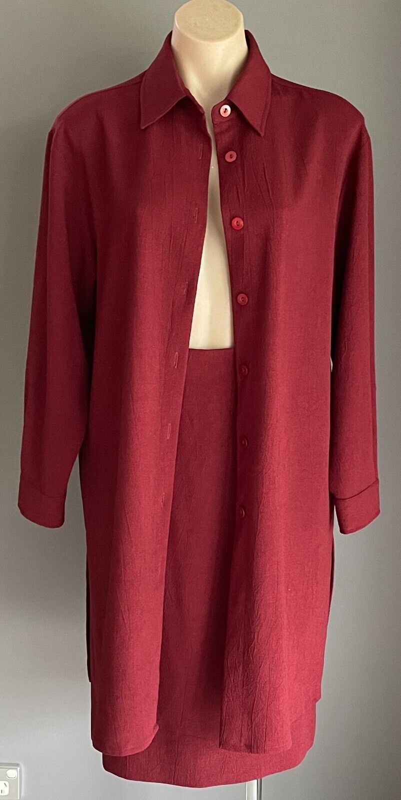 TESSUTI Long Jacket Straight Lined Skirt Burgundy 2 Piece Set Suit Size 10