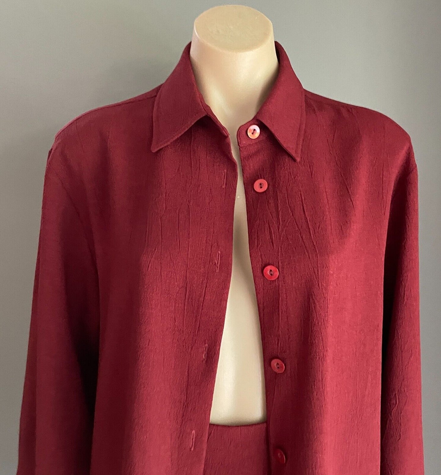 TESSUTI Long Jacket Straight Lined Skirt Burgundy 2 Piece Set Suit Size 10