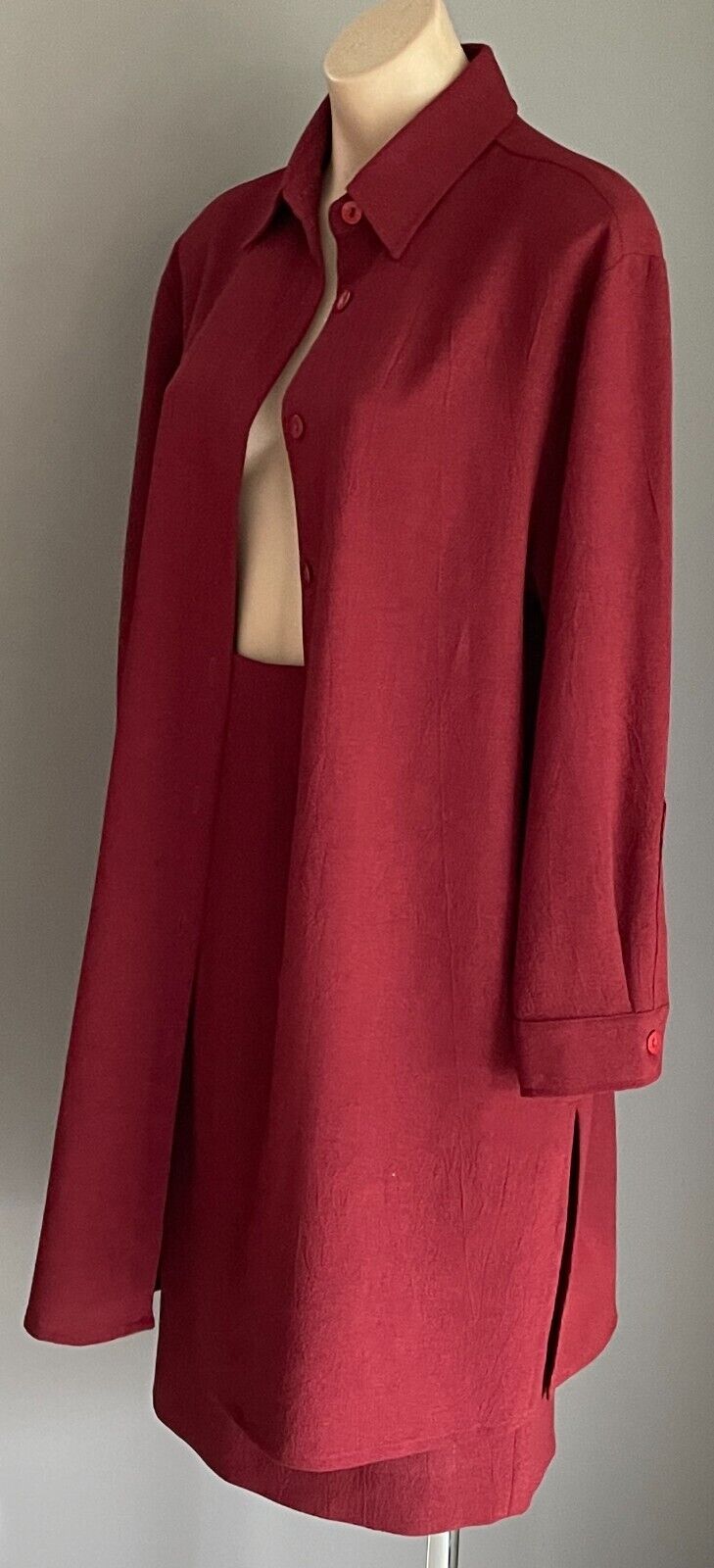 TESSUTI Long Jacket Straight Lined Skirt Burgundy 2 Piece Set Suit Size 10