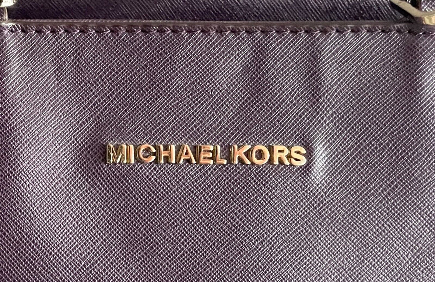 MICHAEL KORS Shoulder Bag Purple Saffiano Leather Tote Handbag Double Straps