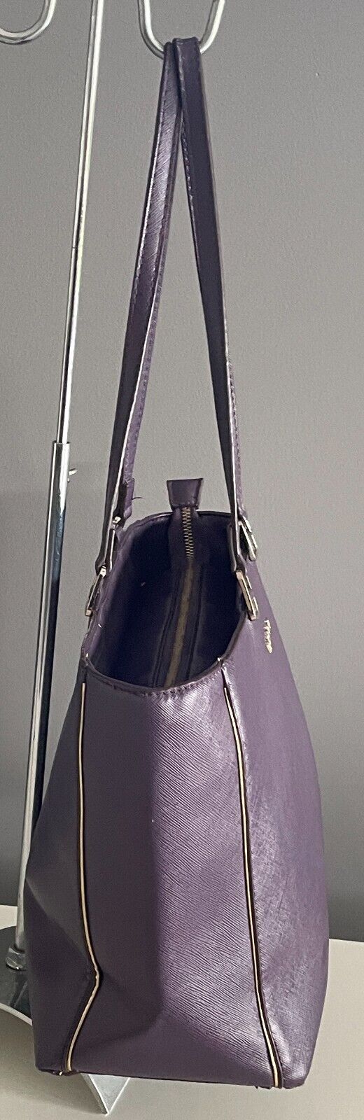 MICHAEL KORS Shoulder Bag Purple Saffiano Leather Tote Handbag Double Straps