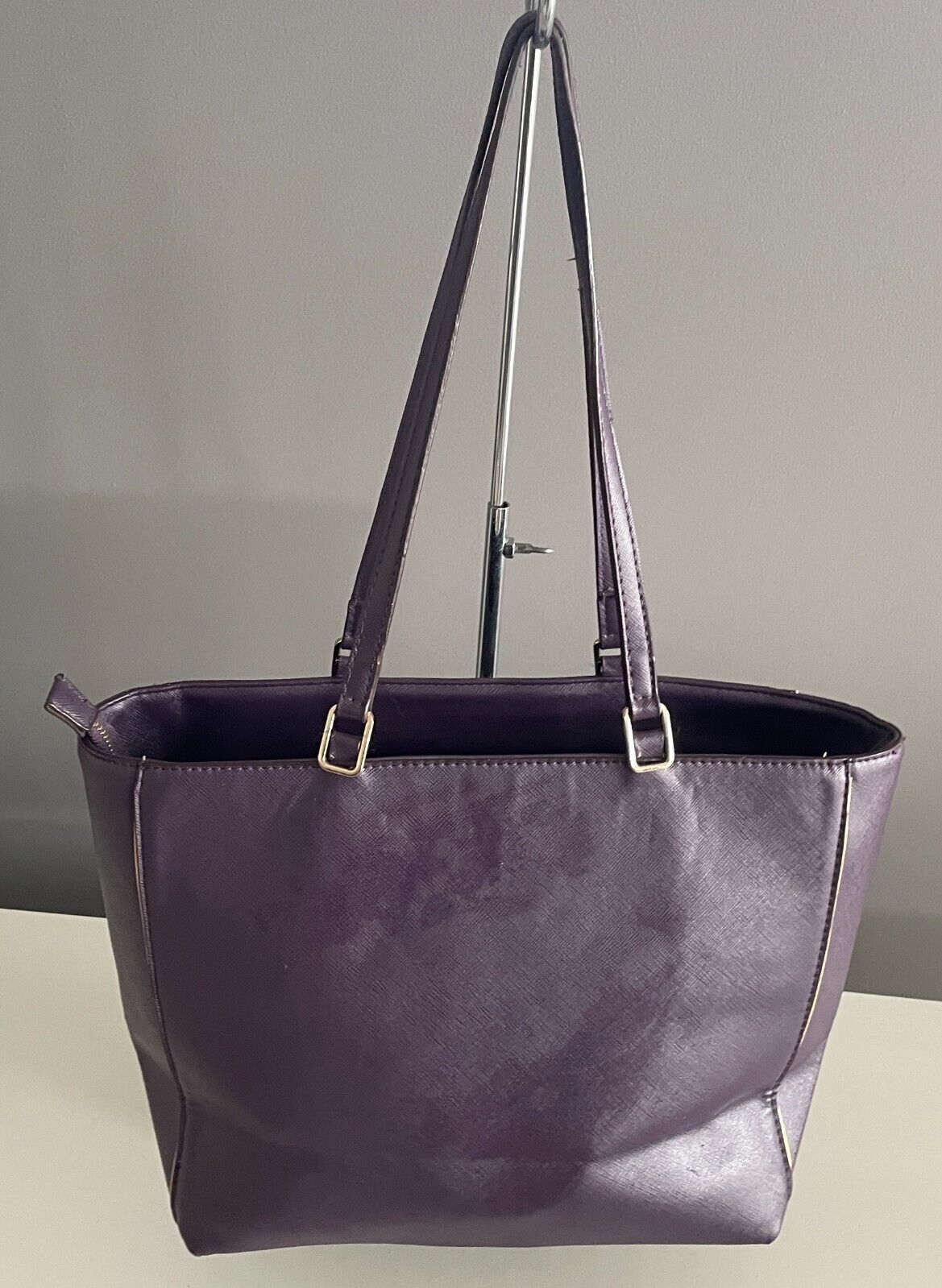 MICHAEL KORS Shoulder Bag Purple Saffiano Leather Tote Handbag Double Straps
