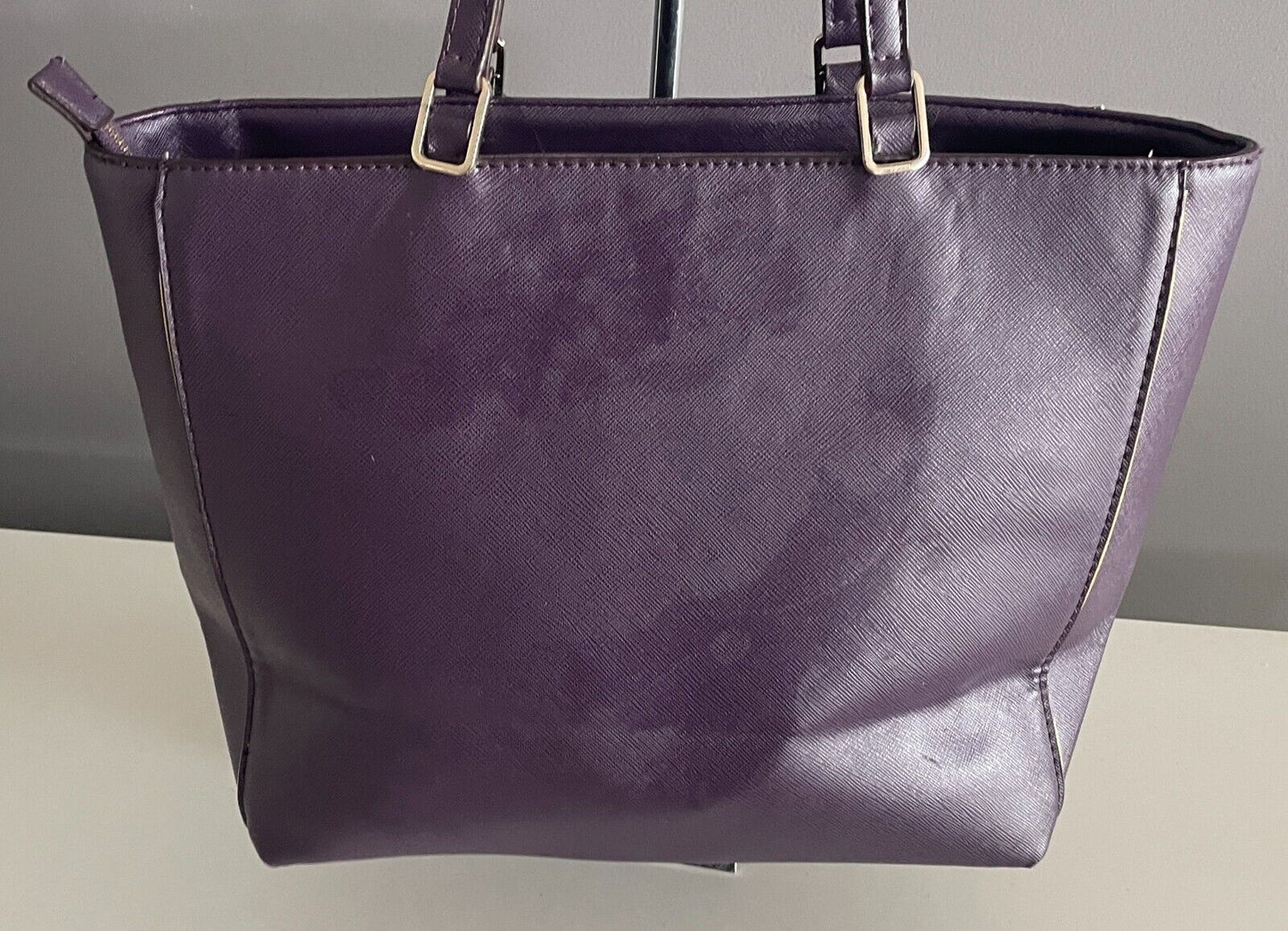 MICHAEL KORS Shoulder Bag Purple Saffiano Leather Tote Handbag Double Straps