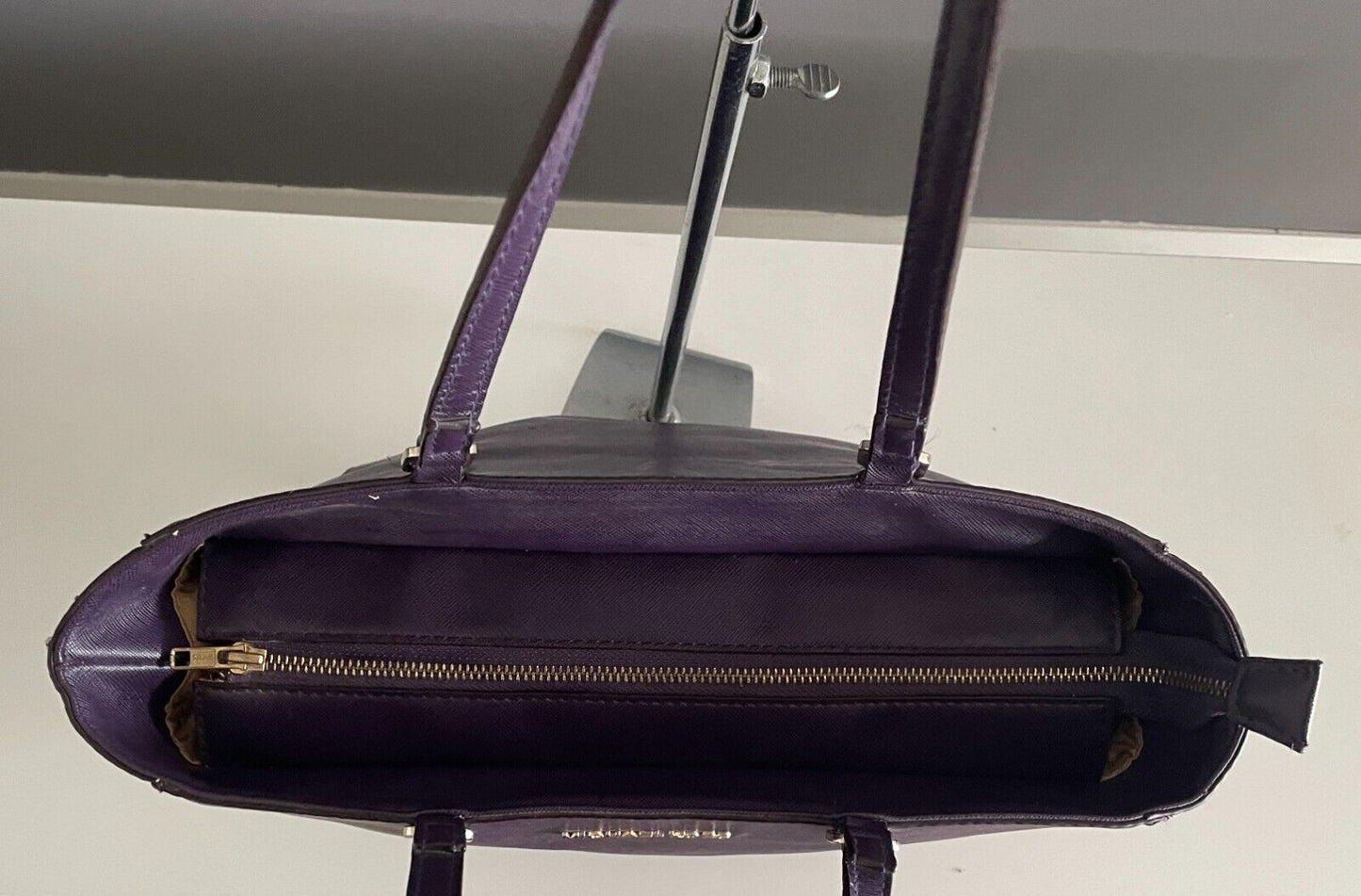 MICHAEL KORS Shoulder Bag Purple Saffiano Leather Tote Handbag Double Straps