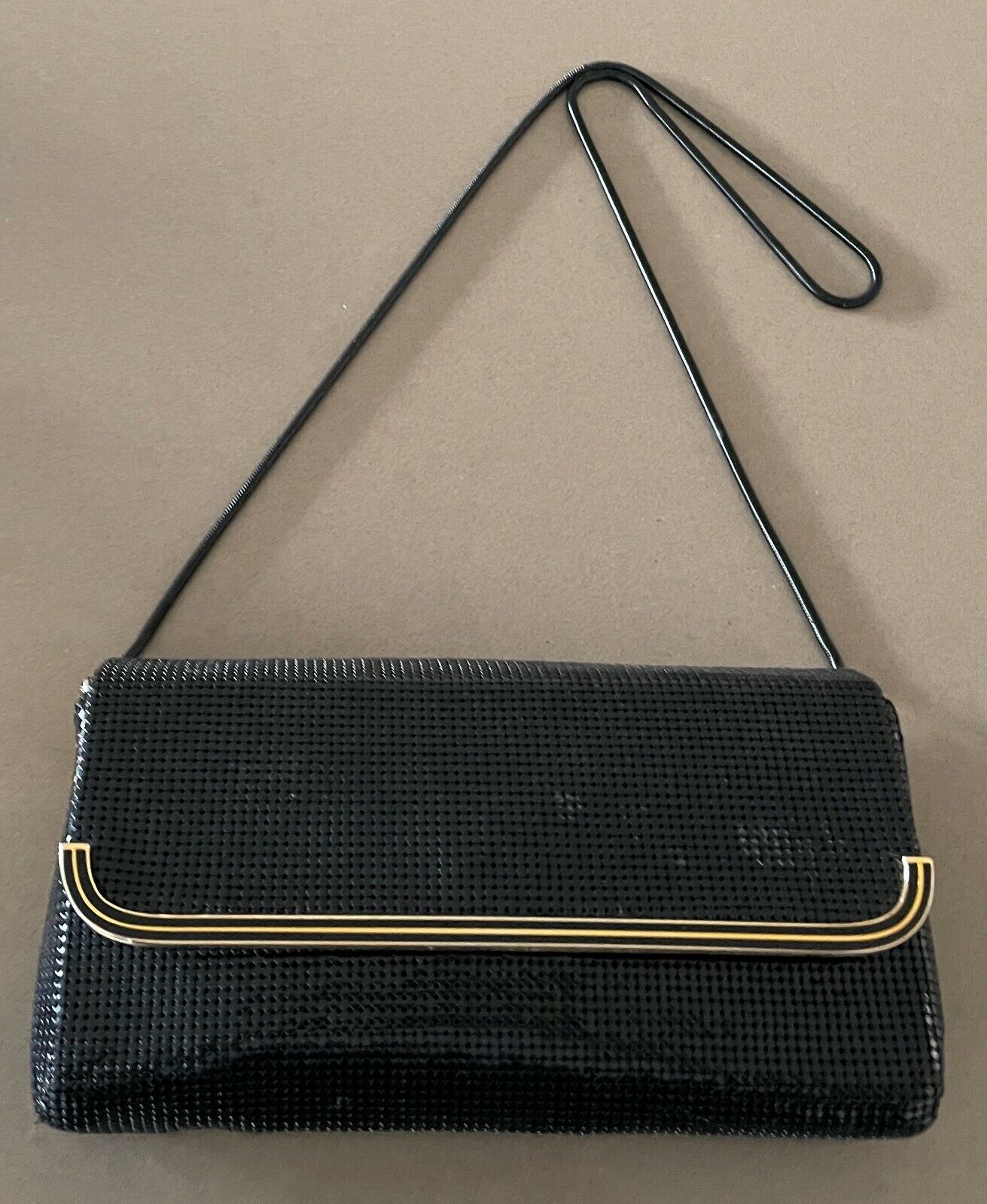 GLOMESH Clutch Bag 1970's Black & Gold Trim Shoulder Bag Handbag Vintage