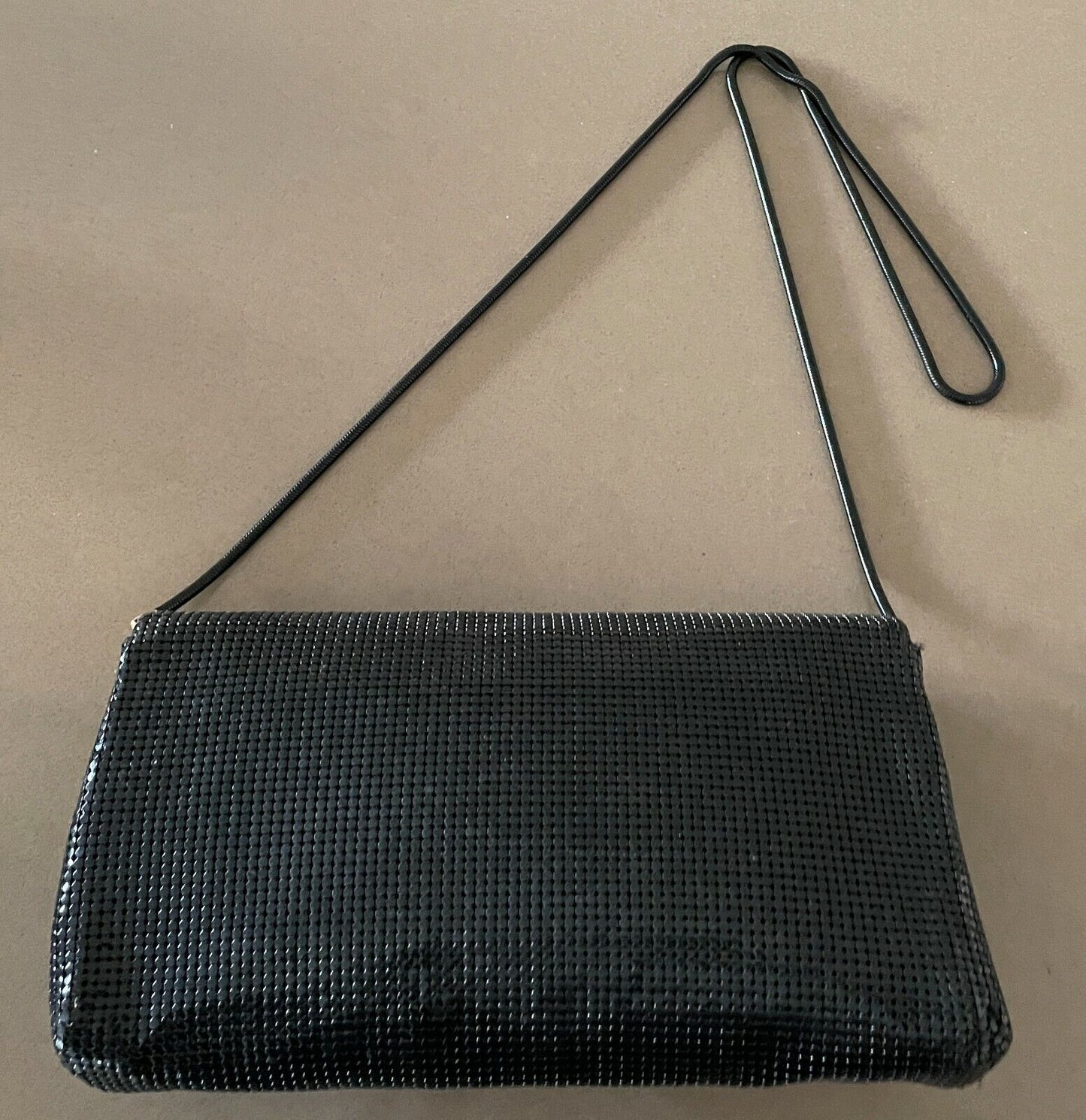 GLOMESH Clutch Bag 1970's Black & Gold Trim Shoulder Bag Handbag Vintage