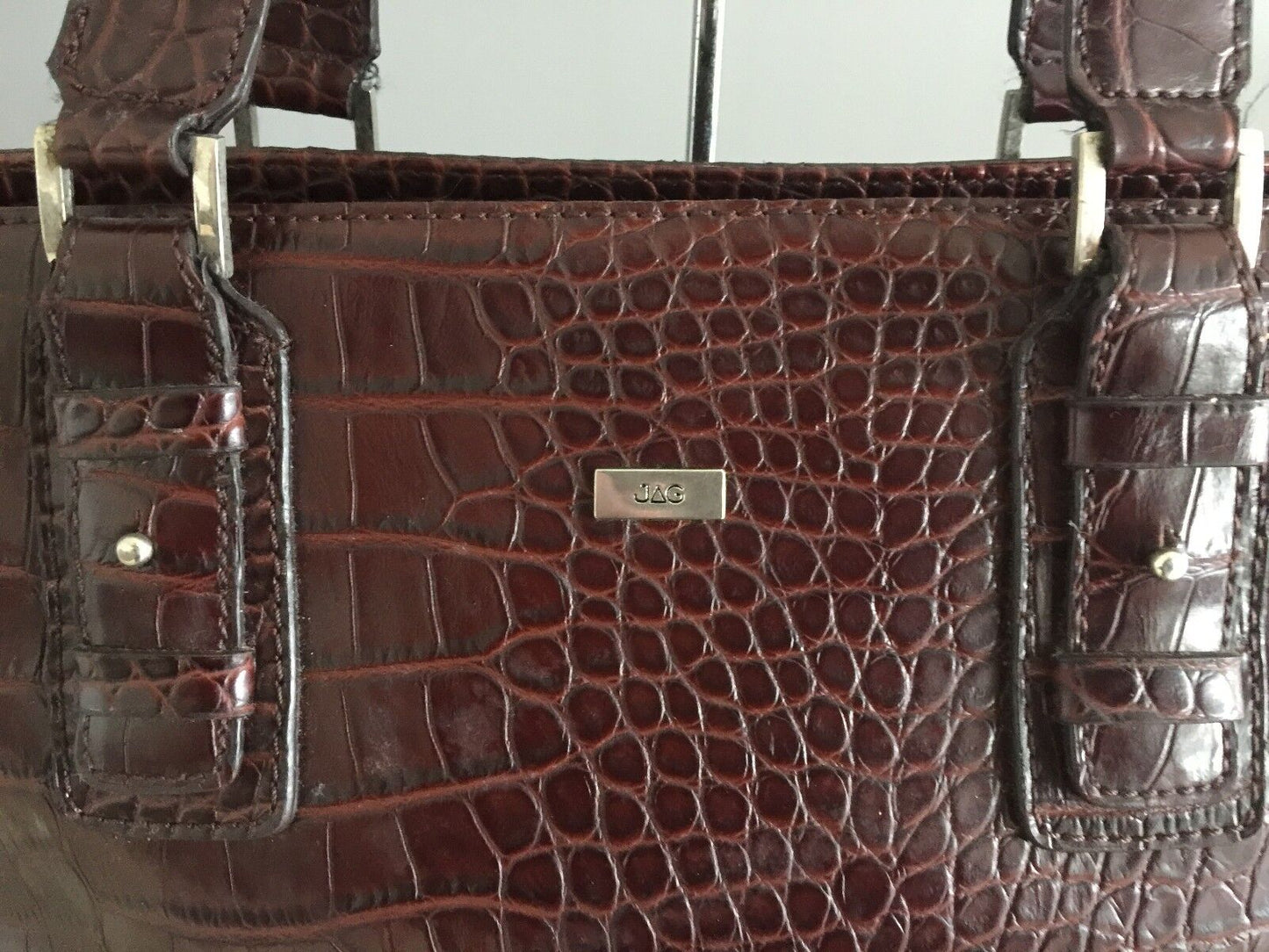 JAG Bag Tote Pleather Brown Croc Print HandBag Zip & internal Pockets Vintage