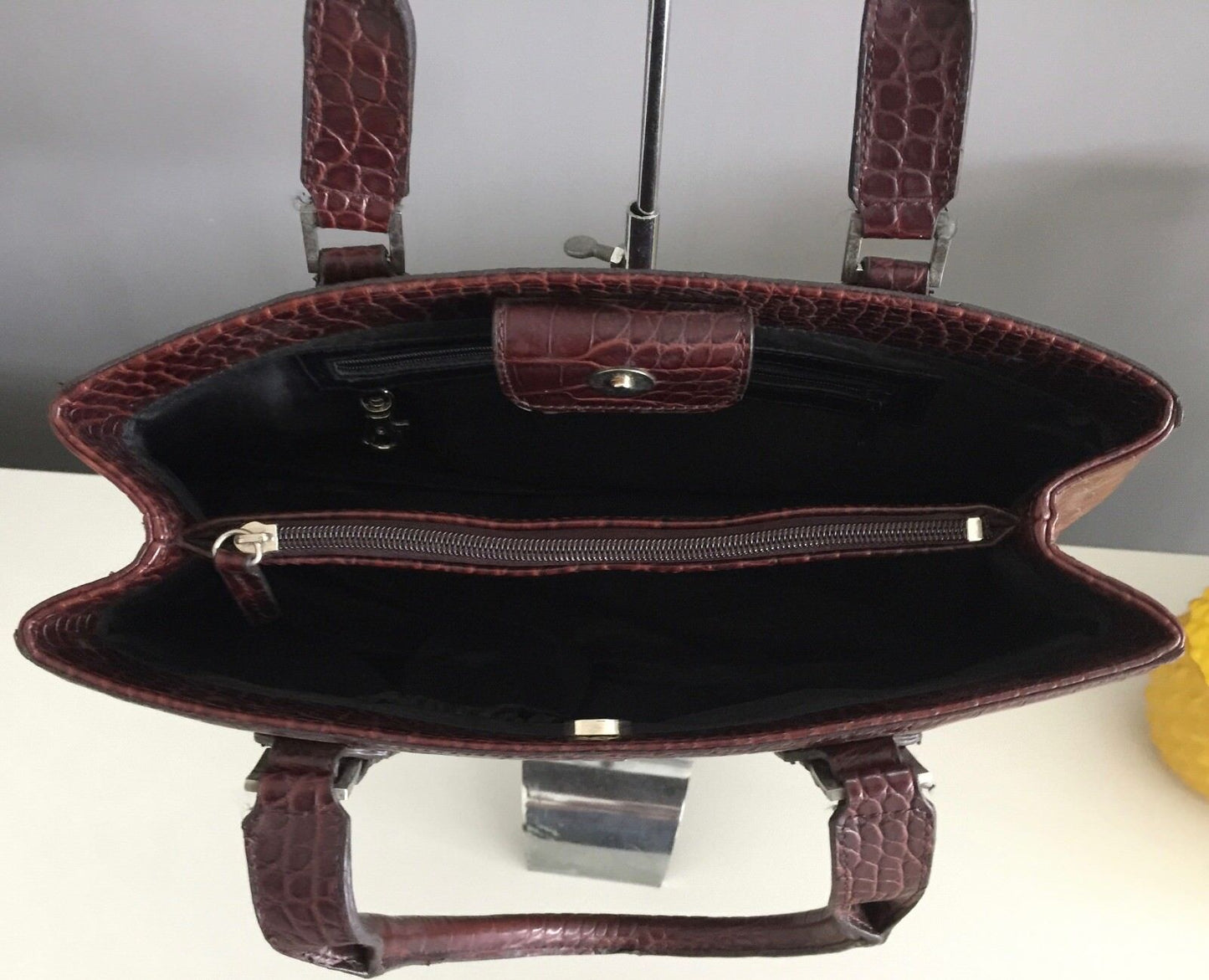 JAG Bag Tote Pleather Brown Croc Print HandBag Zip & internal Pockets Vintage