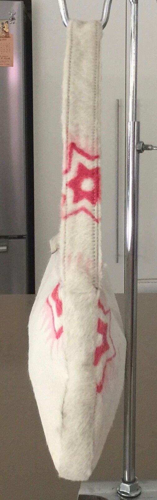 MARNI HandBag Ivory Calf Skin Hair Shoulder Bag w Pink Star Print Luxe Vintage