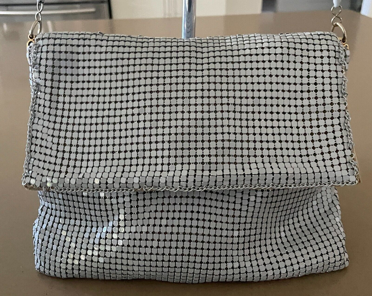 LIFINIA Grey Aluminium Mesh Shoulder Bag Clutch Handbag Vintage 1970's