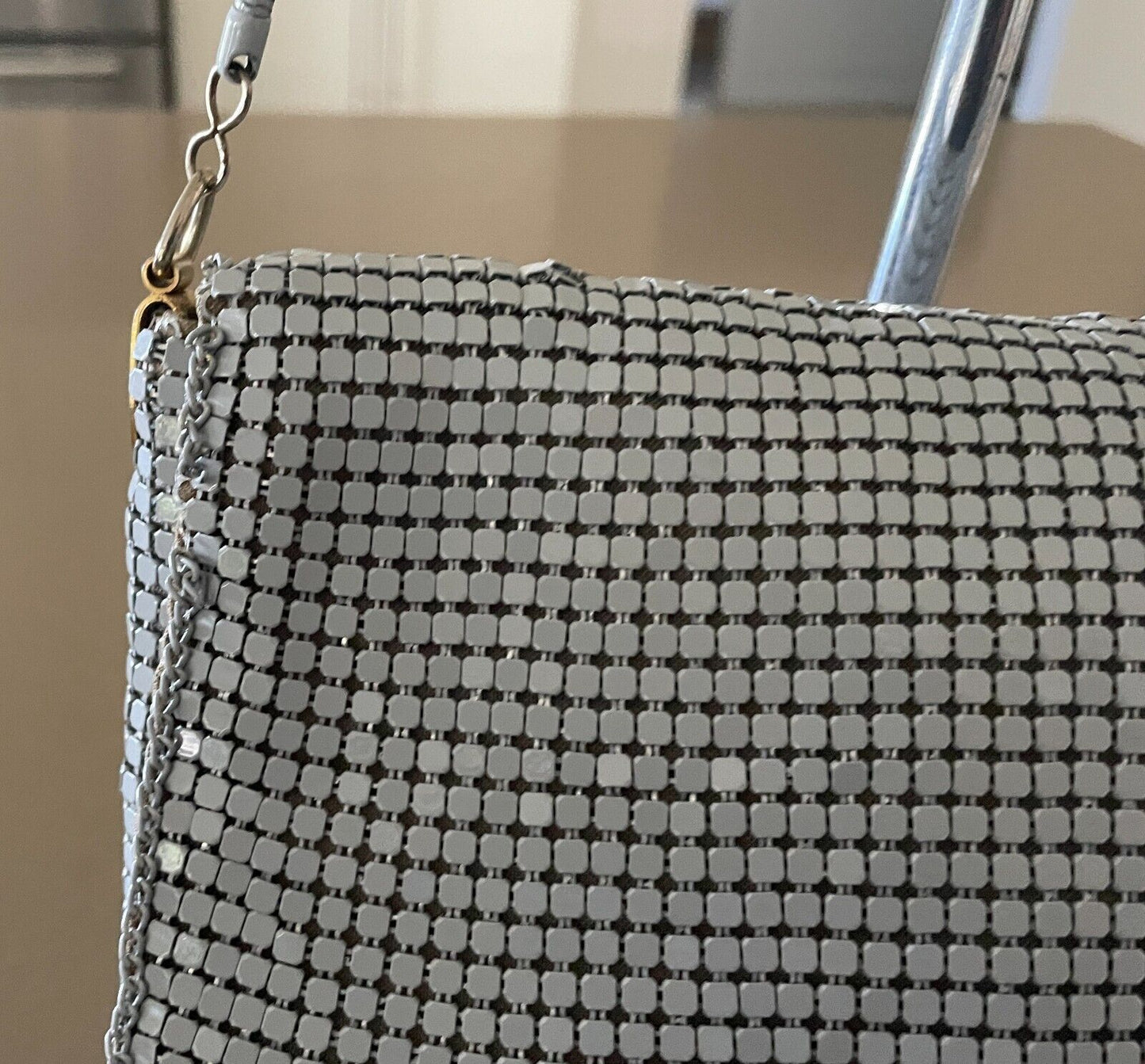 LIFINIA Grey Aluminium Mesh Shoulder Bag Clutch Handbag Vintage 1970's