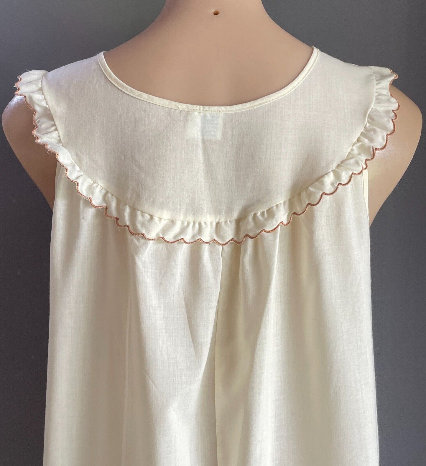 LYN MAID Midi Nightie Off White With Brown Green White Embroidered Trim Size 14