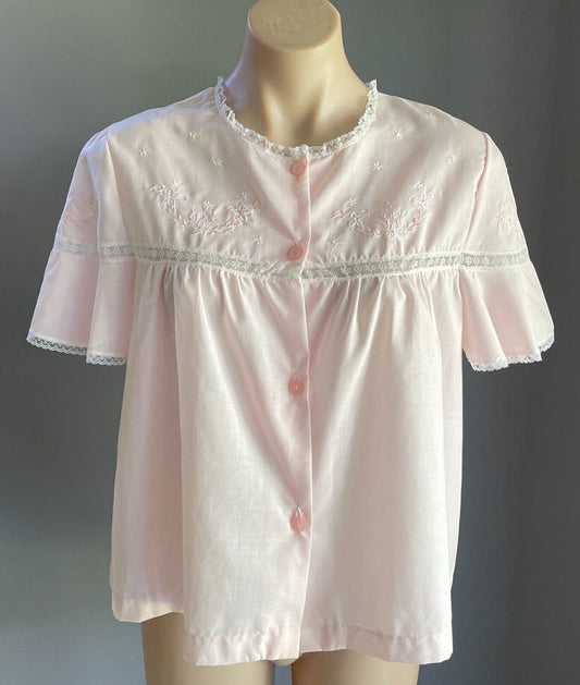 LYN MAID Baby Pink Floral Lace Trim Bed Crop Jacket Size 12 14 Vintage NEW