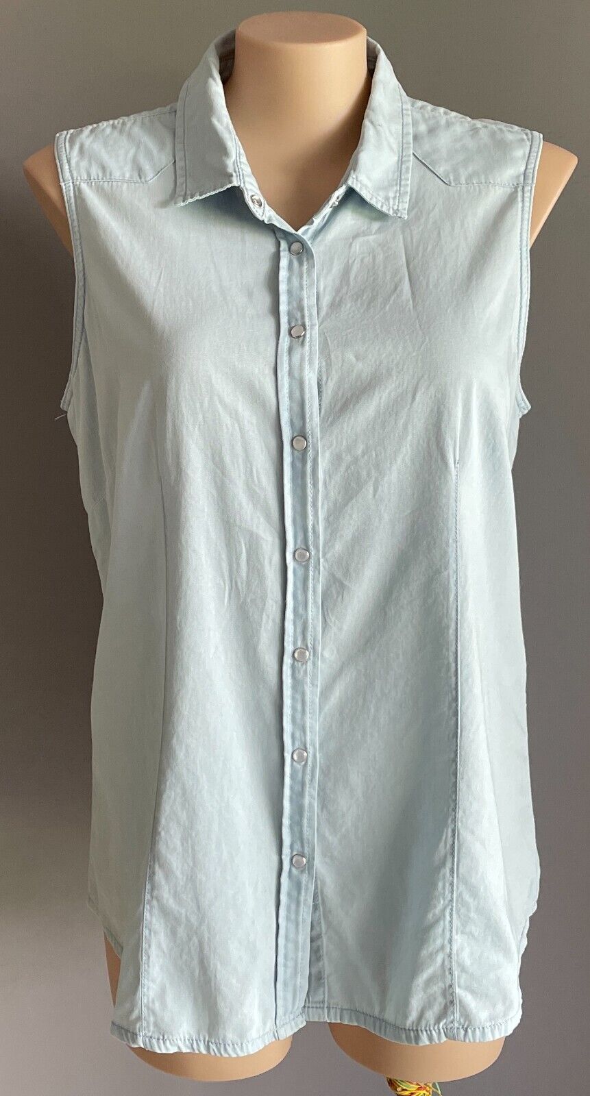 ED.IT.ED Pearl Snap Sleeveless Shirt Light Blue Chambray Western Style Size 20