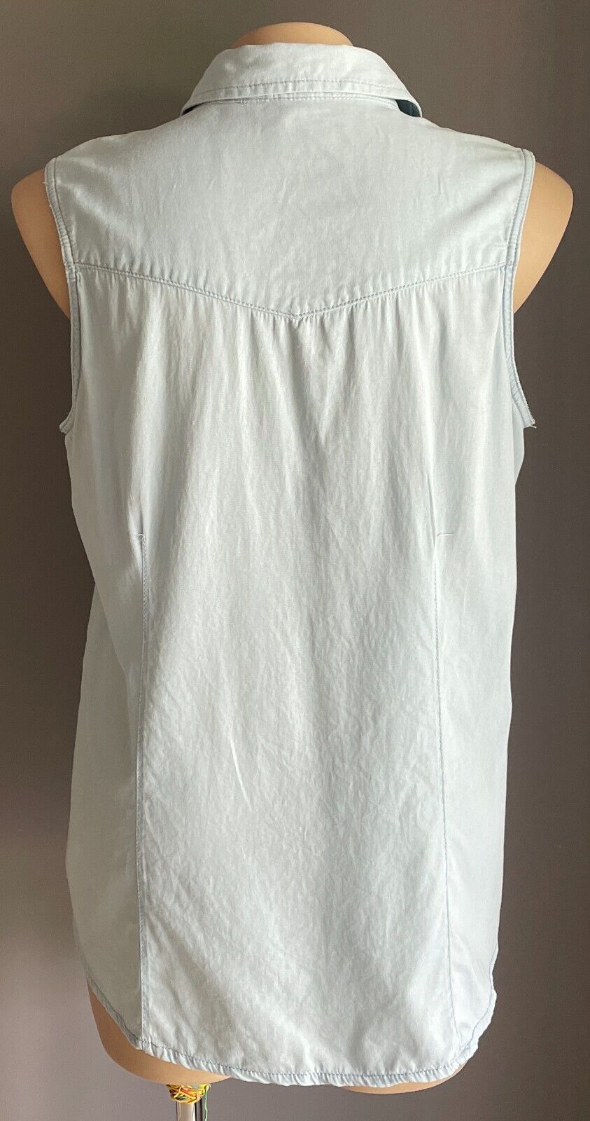 ED.IT.ED Pearl Snap Sleeveless Shirt Light Blue Chambray Western Style Size 20