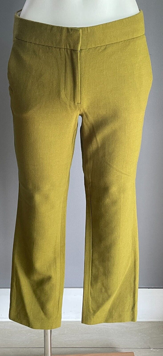 J CREW Campbell Stretch Pants Yellow Green Capri Bi-Wool US 0 AU 6 74cm Waist