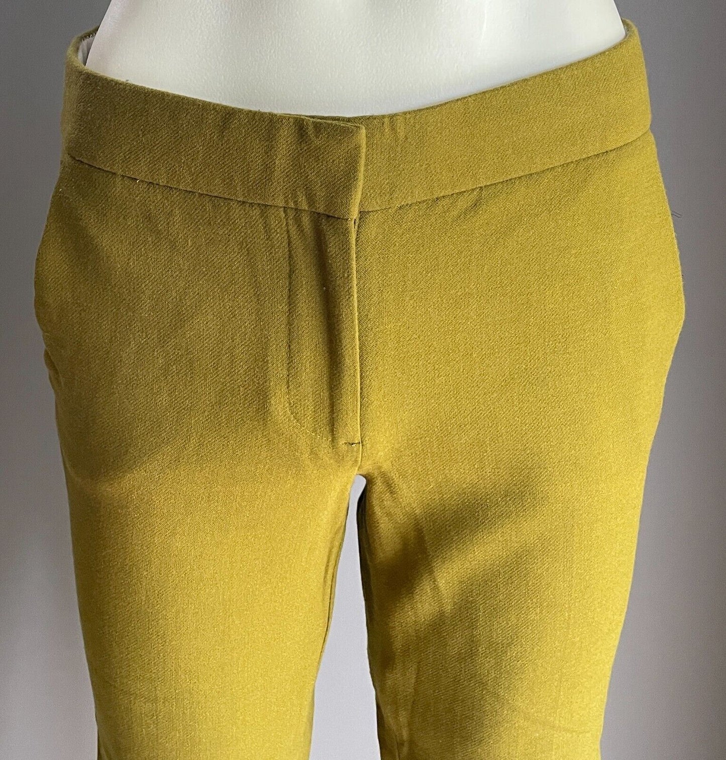 J CREW Campbell Stretch Pants Yellow Green Capri Bi-Wool US 0 AU 6 74cm Waist