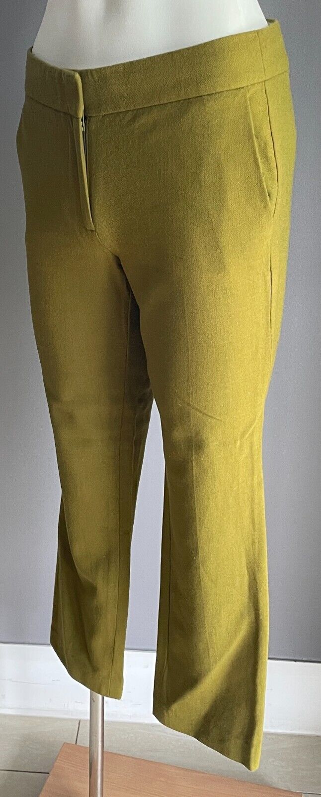 J CREW Campbell Stretch Pants Yellow Green Capri Bi-Wool US 0 AU 6 74cm Waist