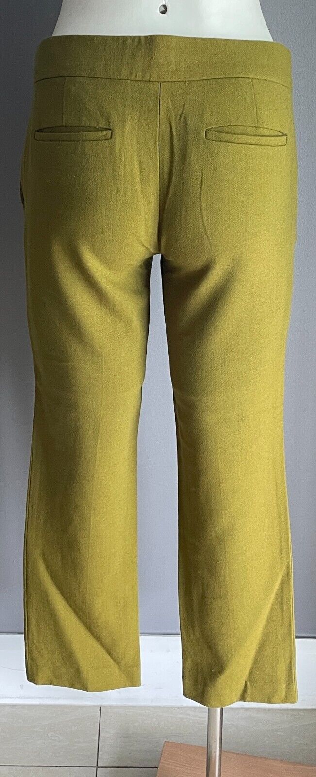 J CREW Campbell Stretch Pants Yellow Green Capri Bi-Wool US 0 AU 6 74cm Waist