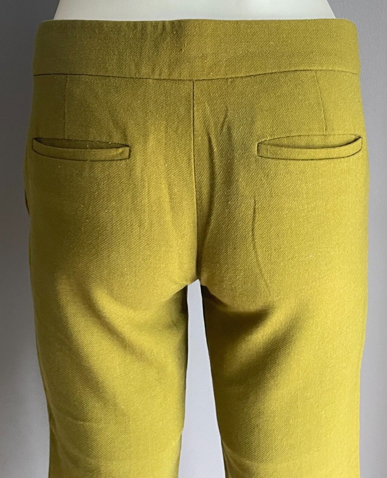 J CREW Campbell Stretch Pants Yellow Green Capri Bi-Wool US 0 AU 6 74cm Waist