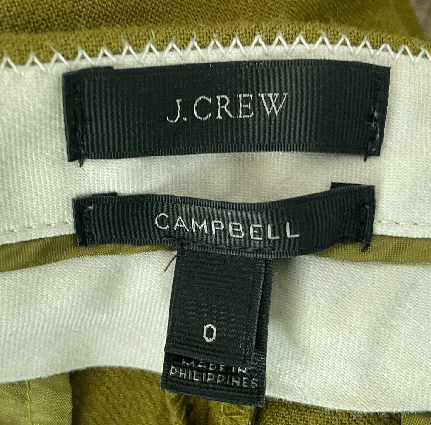 J CREW Campbell Stretch Pants Yellow Green Capri Bi-Wool US 0 AU 6 74cm Waist