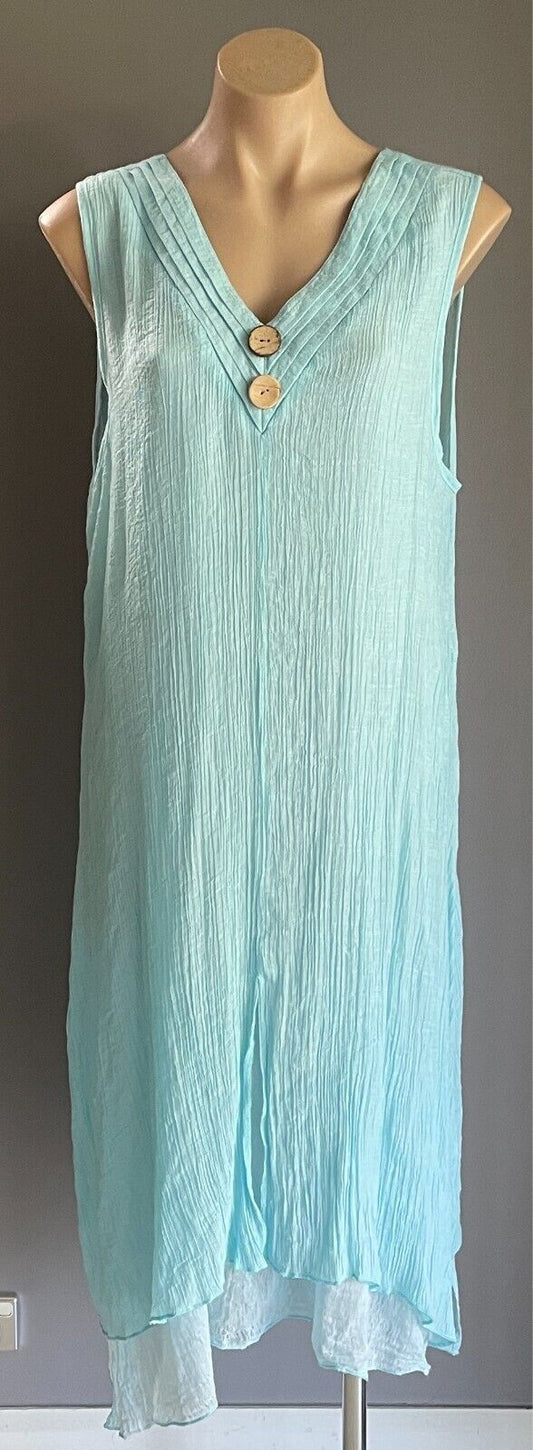 M STYLE Sun Dress Light Blue Crinkle Look Shift Size 16 Sleeveless Dip Hem