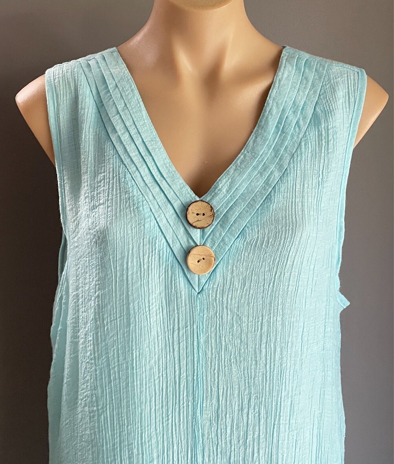 M STYLE Sun Dress Light Blue Crinkle Look Shift Size 16 Sleeveless Dip Hem