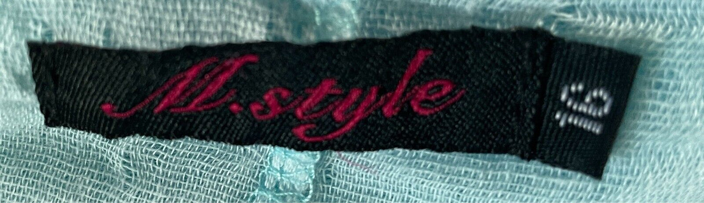 M STYLE Sun Dress Light Blue Crinkle Look Shift Size 16 Sleeveless Dip Hem