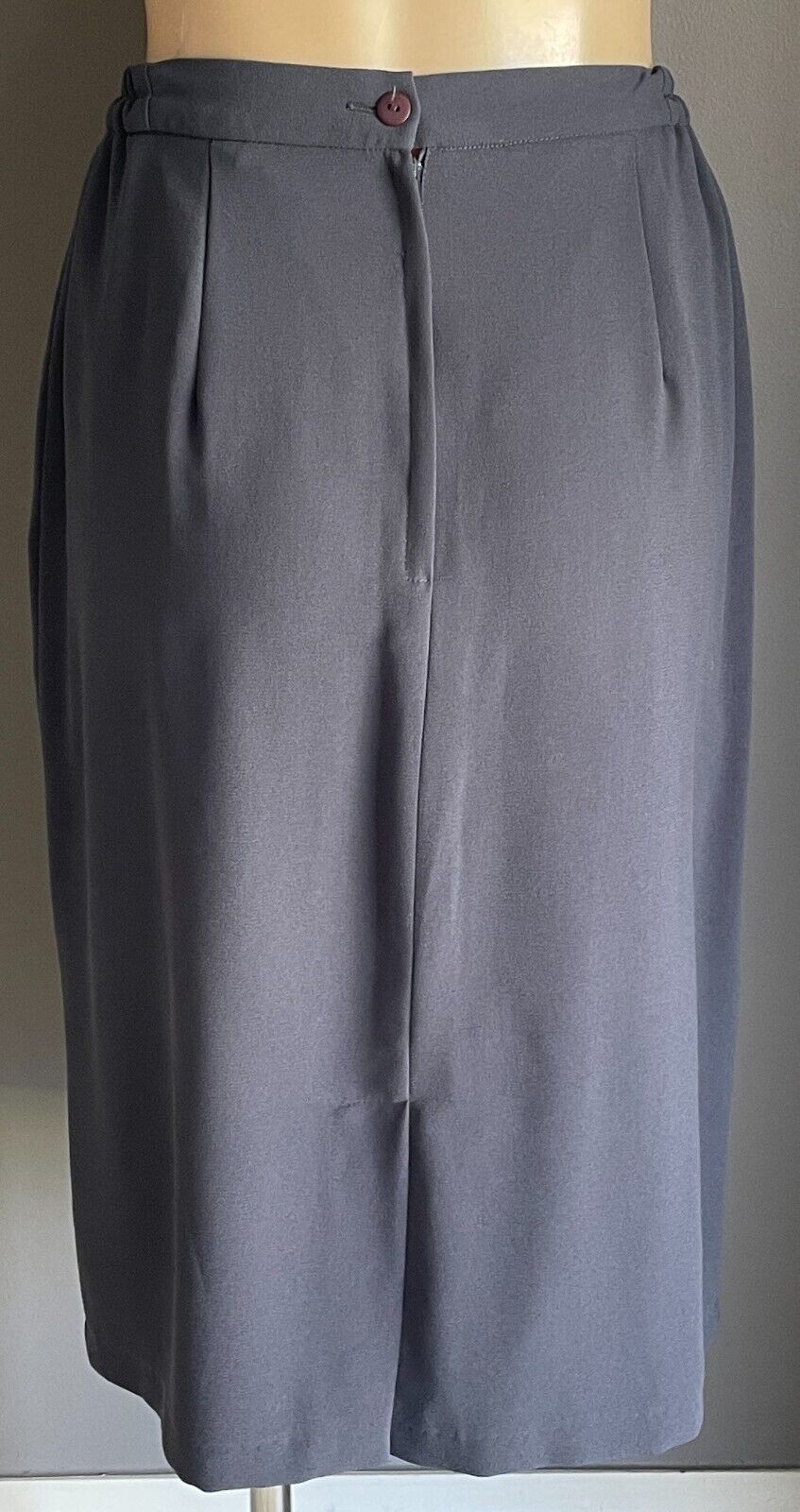 DOLINA Grey Skirt Suit Jacket + Skirt Size 16 Gold & Blue Embroidery Trim 1980s