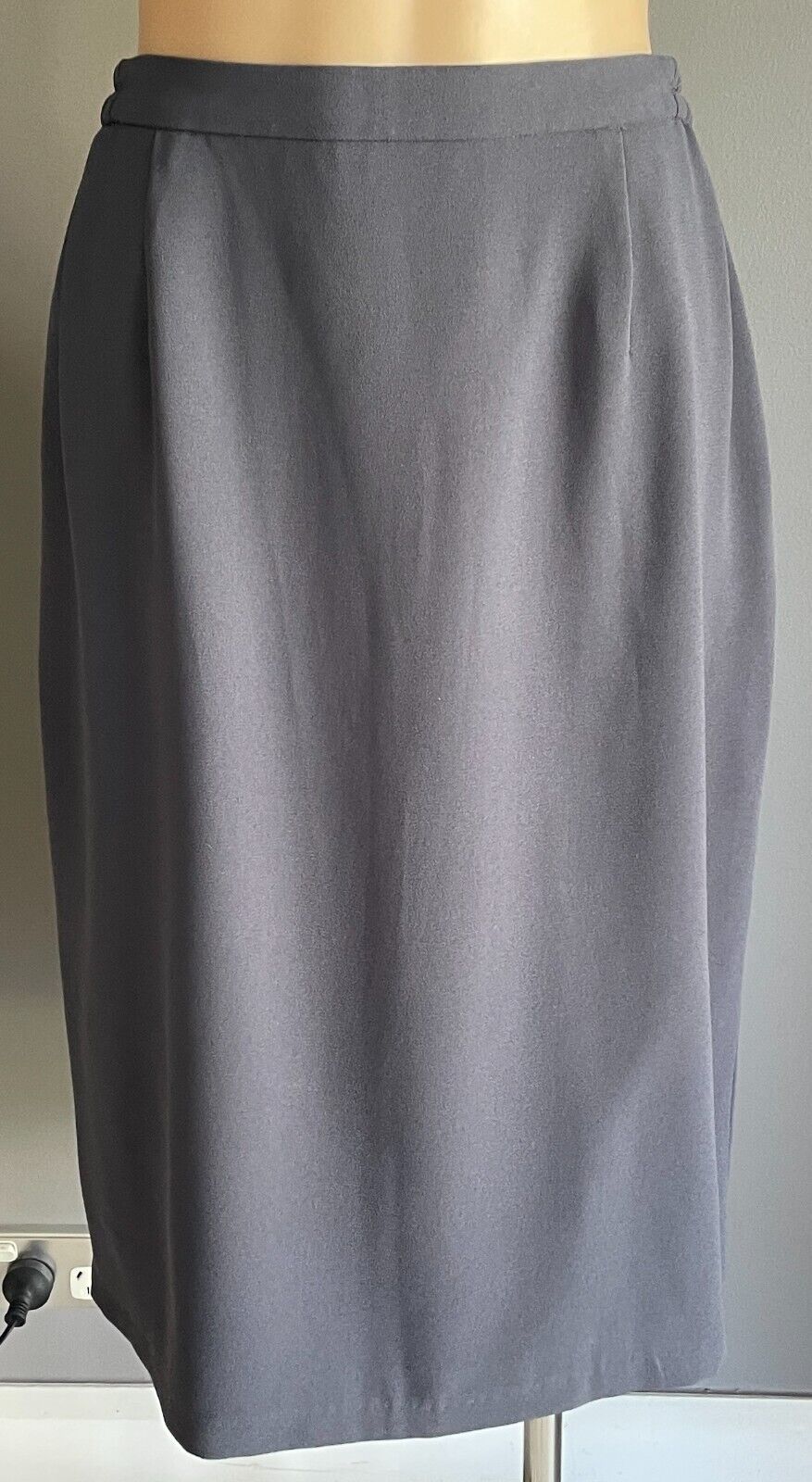 DOLINA Grey Skirt Suit Jacket + Skirt Size 16 Gold & Blue Embroidery Trim 1980s
