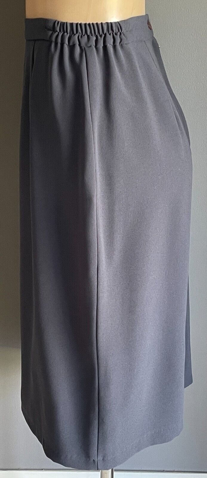 DOLINA Grey Skirt Suit Jacket + Skirt Size 16 Gold & Blue Embroidery Trim 1980s