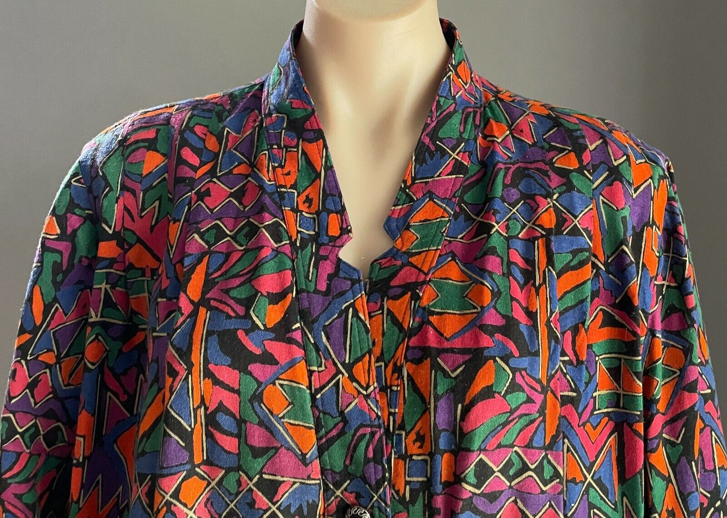 DOLINA PLUS Top Bold Colour Print 3/4 Sleeve Blouse Shirt Size 24 Vintage