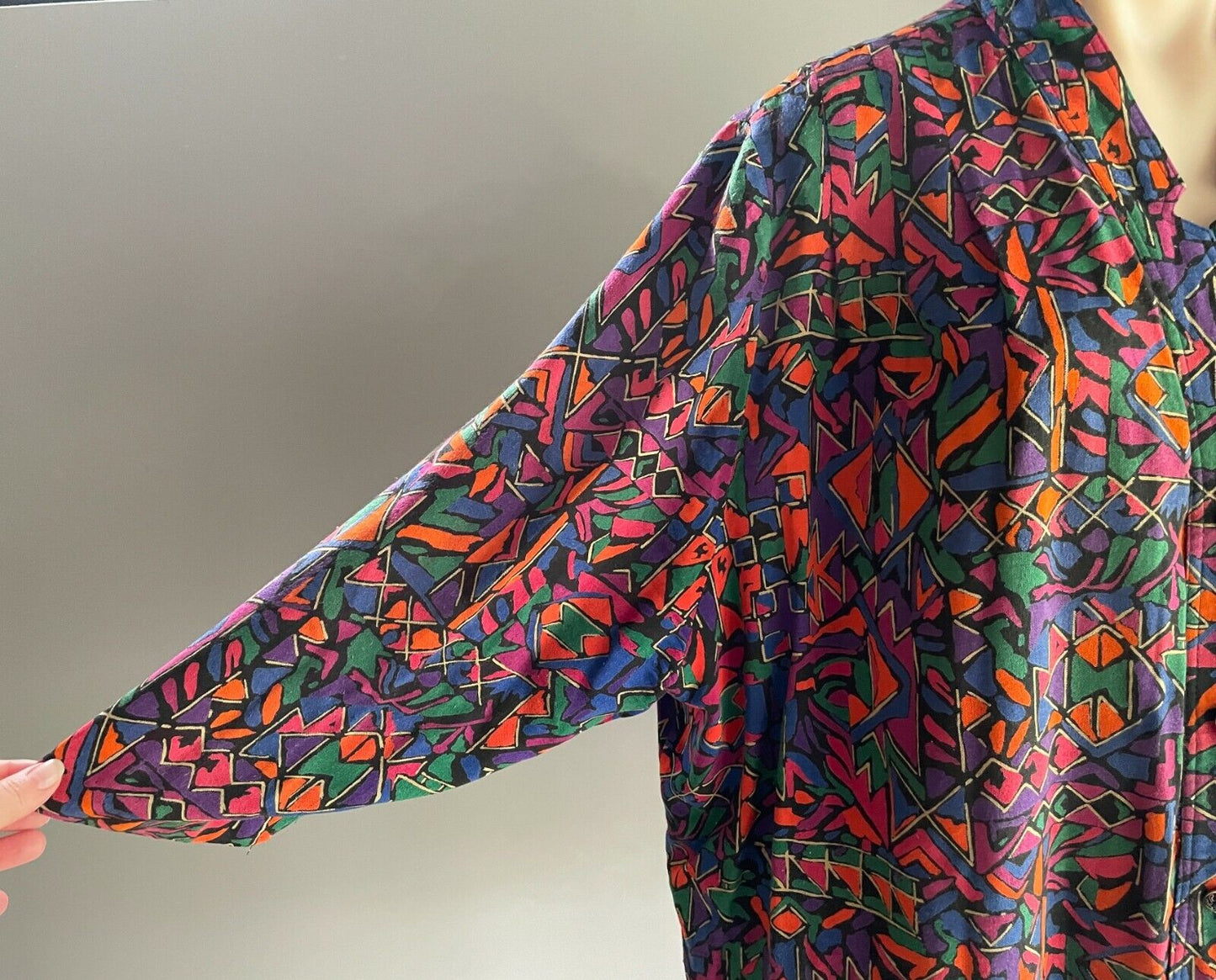DOLINA PLUS Top Bold Colour Print 3/4 Sleeve Blouse Shirt Size 24 Vintage