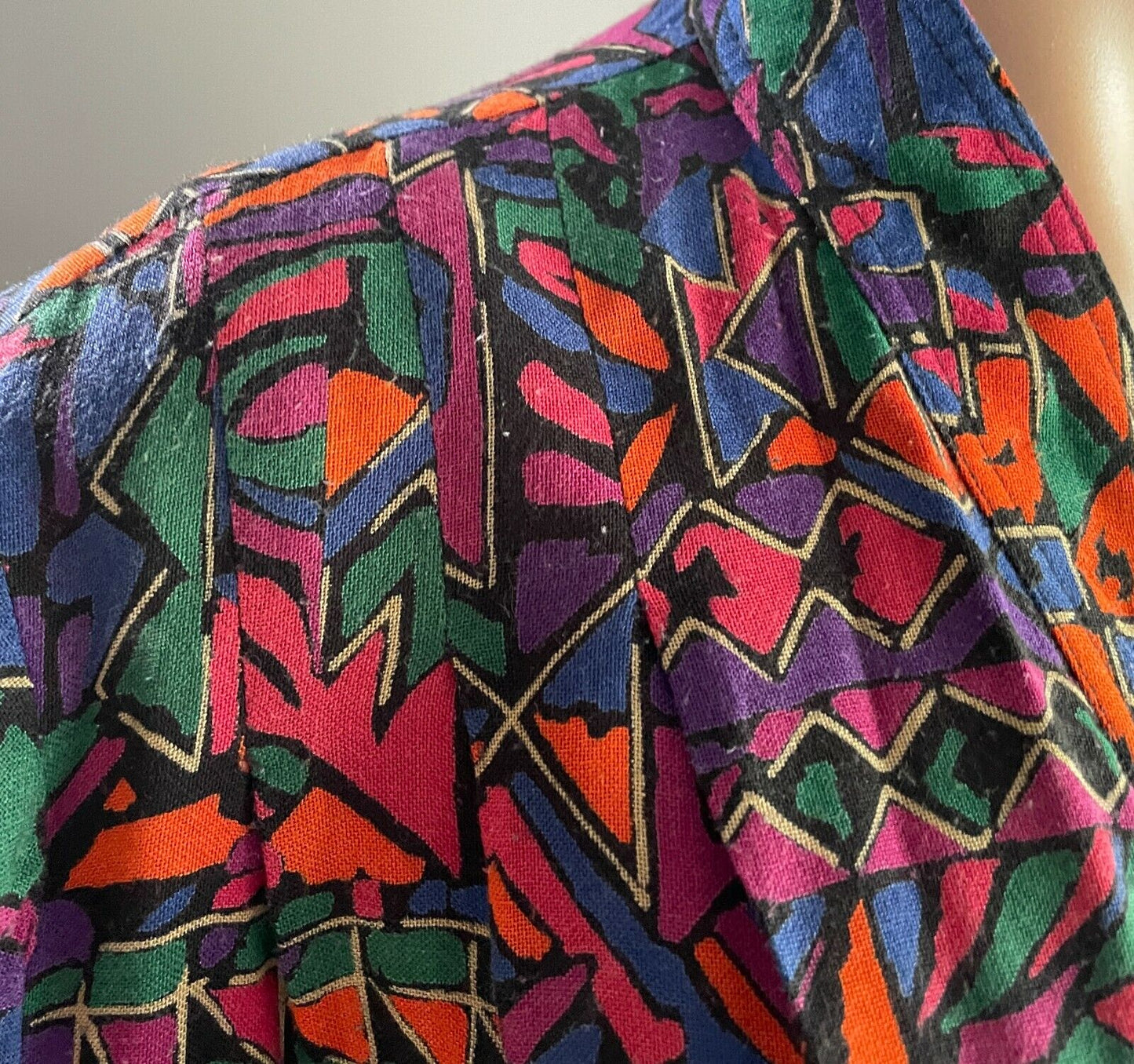 DOLINA PLUS Top Bold Colour Print 3/4 Sleeve Blouse Shirt Size 24 Vintage