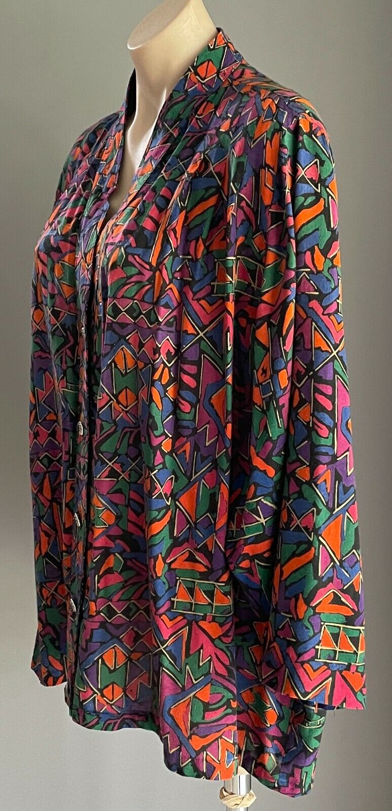 DOLINA PLUS Top Bold Colour Print 3/4 Sleeve Blouse Shirt Size 24 Vintage