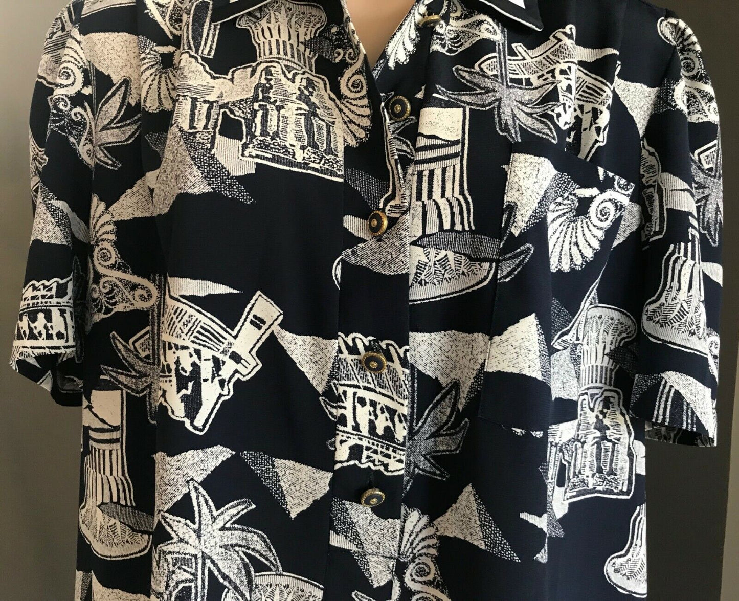 DOLINA PLUS Dress Navy Blue & White Print Short Sleeve Shirt Frock Size 18