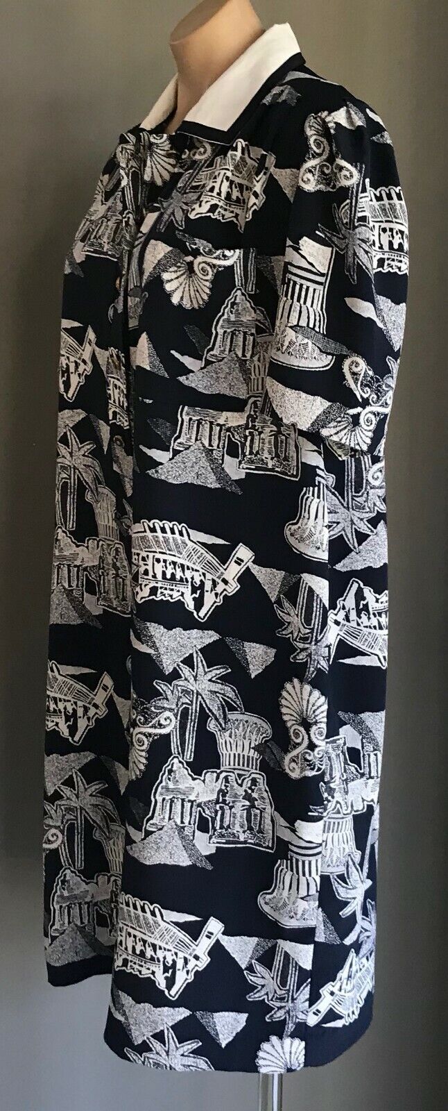DOLINA PLUS Dress Navy Blue & White Print Short Sleeve Shirt Frock Size 18