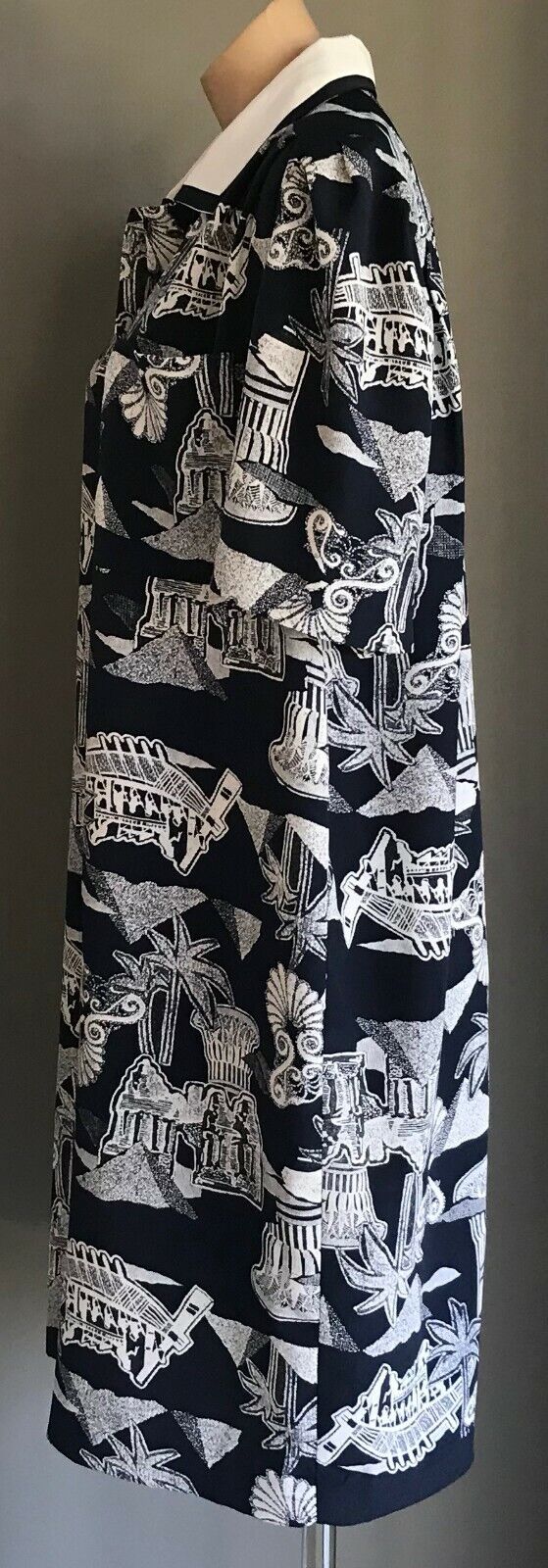 DOLINA PLUS Dress Navy Blue & White Print Short Sleeve Shirt Frock Size 18
