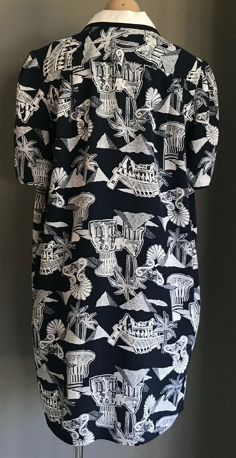 DOLINA PLUS Dress Navy Blue & White Print Short Sleeve Shirt Frock Size 18