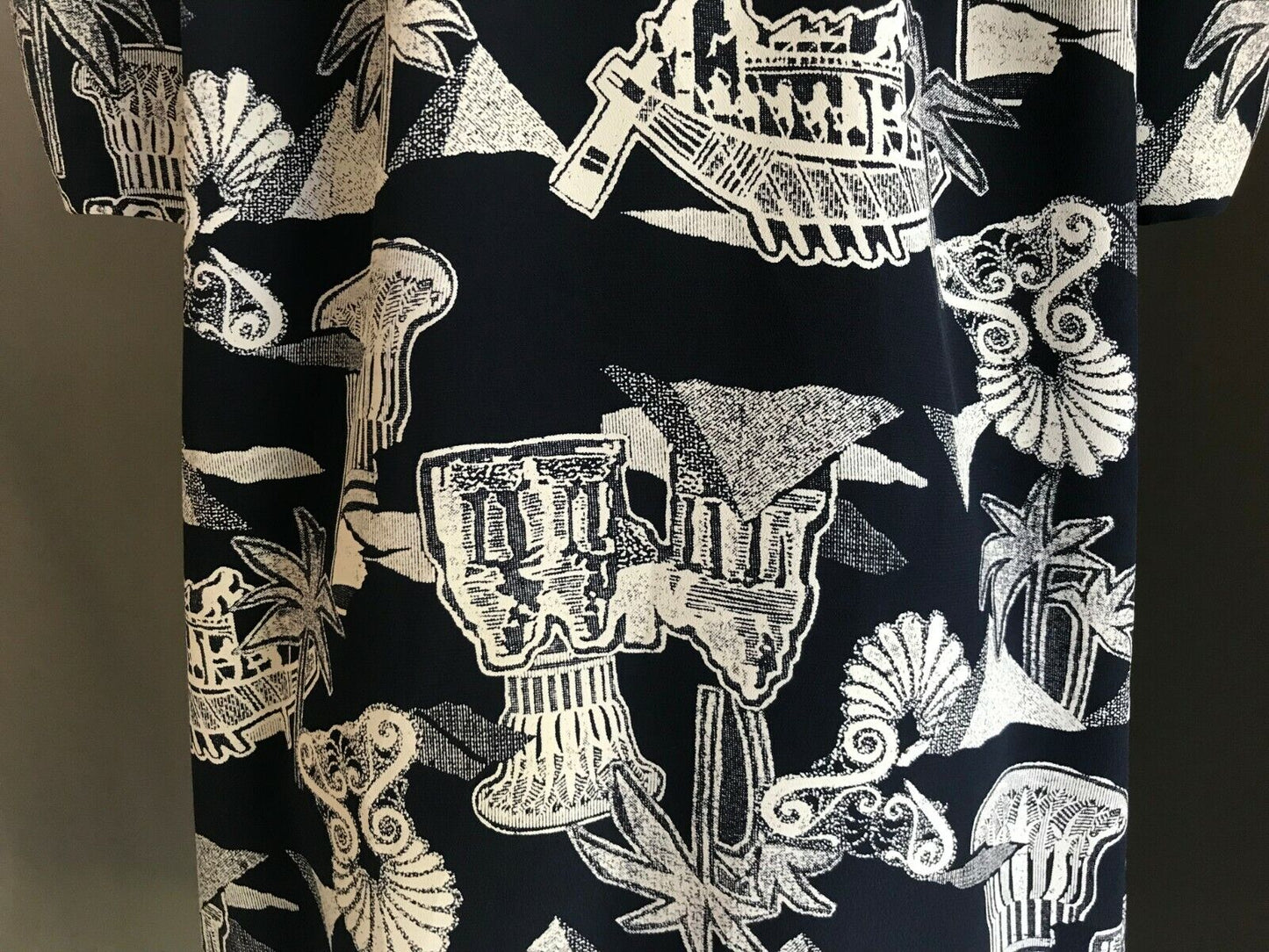 DOLINA PLUS Dress Navy Blue & White Print Short Sleeve Shirt Frock Size 18